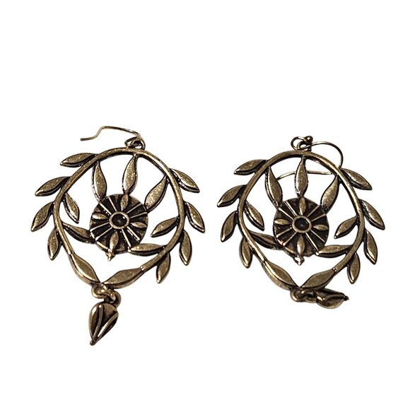 Elegant Antique Style Necklace Earring Set Red Stone Leaf Design Fashion Jewelry - Picture 3 of 8